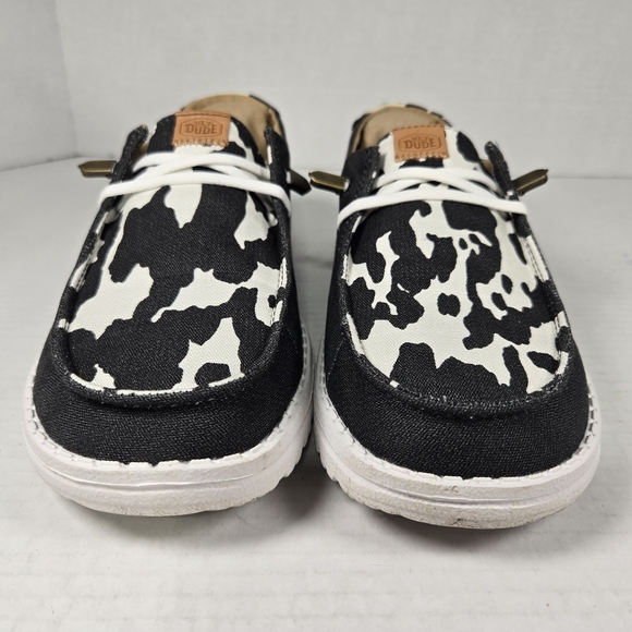 Hey Dude Wendy Animal Black and White Cow Print Shoes Size W9 - Picture 5 of 11